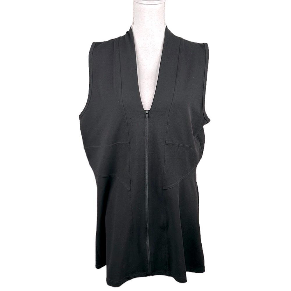 Lynn Ritchie Silver Black V-Neck Front Zipper Fit & Flare Dress Size Large